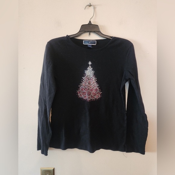 Karen Scott Embellished Christmas Tree Top Black Size small - Picture 1 of 3